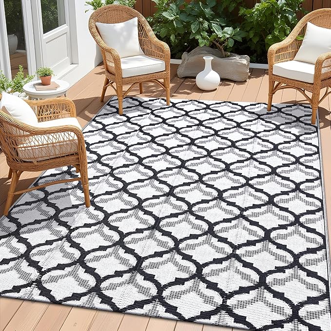 OLANLY 5x8 patio rug blk and white-01