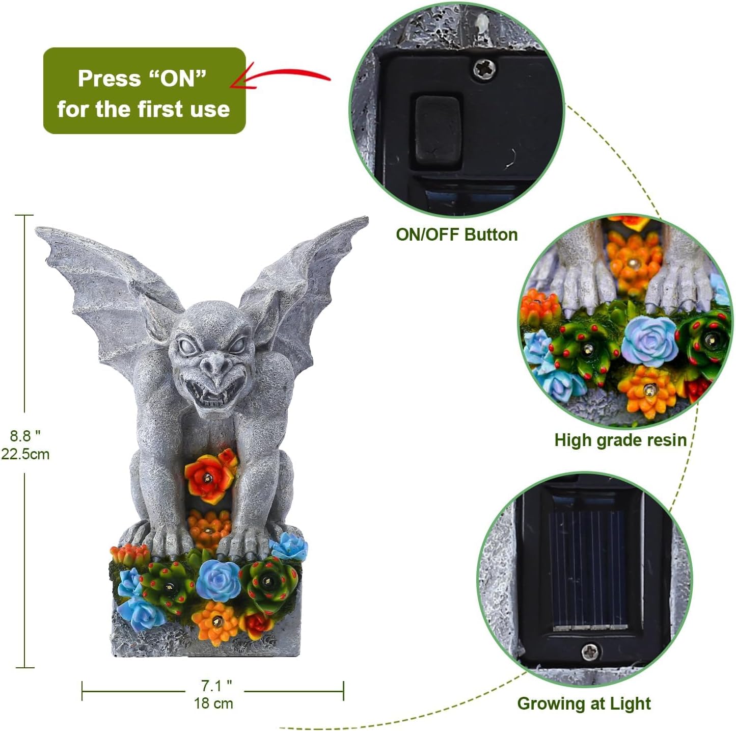 Philodwell gothic gargoyle statue with lights-02